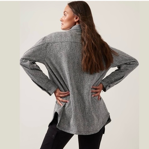 Athleta Textured Shirt Jacket in Braiden Black White #882490 Medium Shacket - Picture 2 of 14